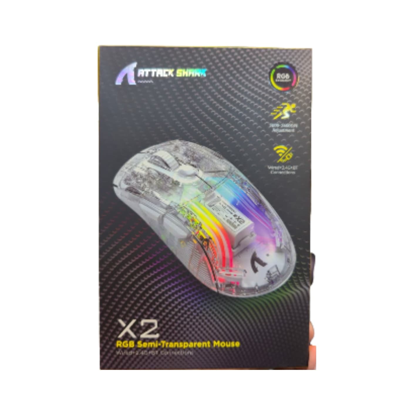 Tri-Mode (2.4G/BT/Wired) · 4000 DPI · Transparent RGB Shell · Silent Clicks — view 2