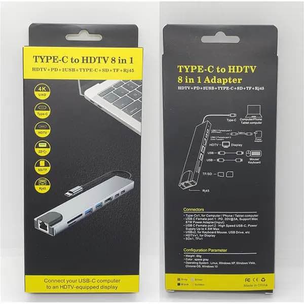 USB-C to HDMI Display Adapter Hub (8-in-1) – 4K UHD, 100W PD & Ethernet
